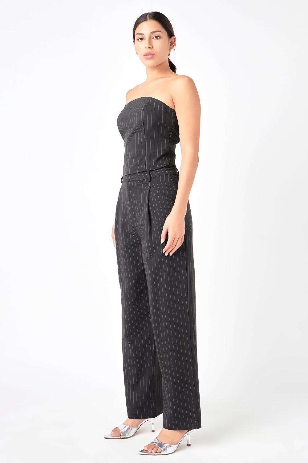 Endless Rose Pinstriped Tube Top BLACK