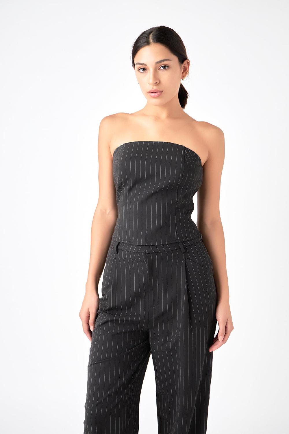 endless rose Pinstriped Tube Top BLACK