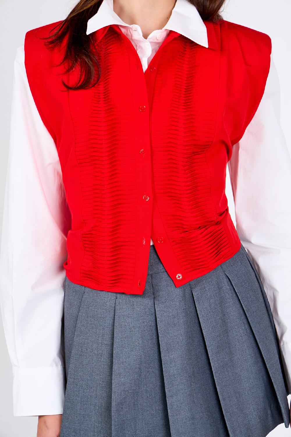 Endless Rose Pintuck Details Sleeveless Blouse RED