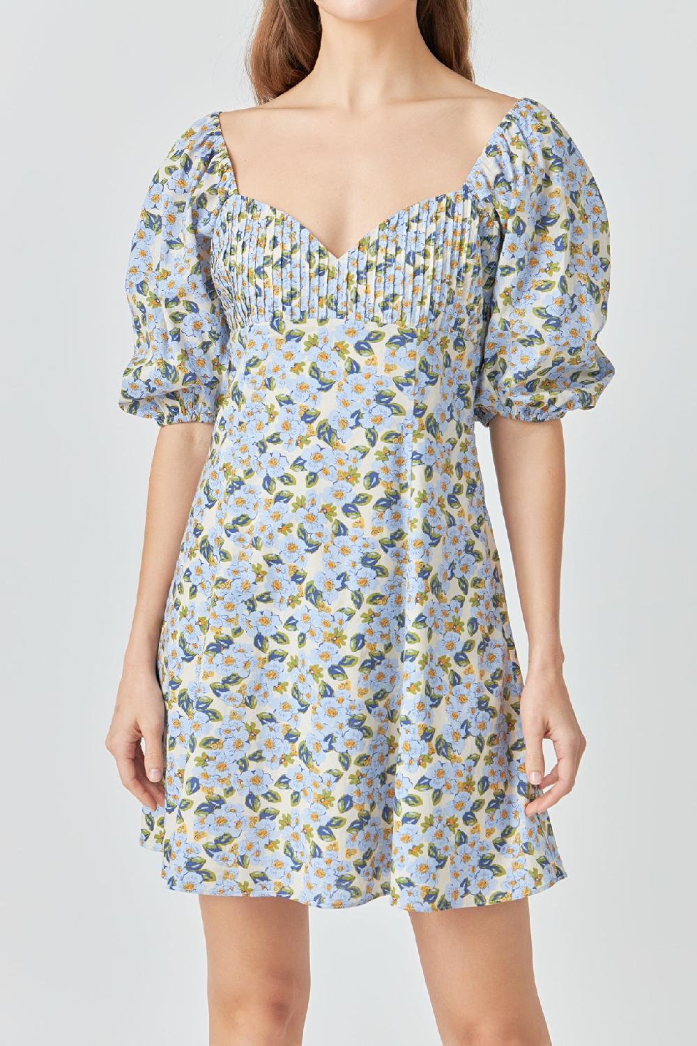 Endless Rose Pintuck Mini Dress BLUE MULTI