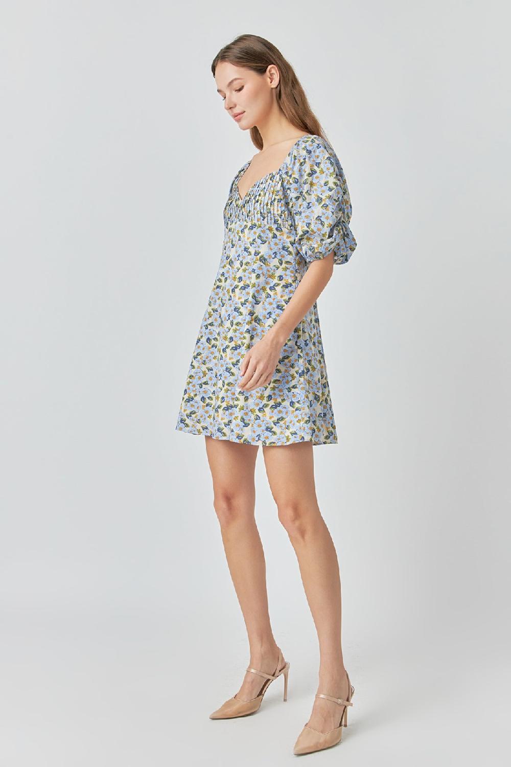 Endless Rose Pintuck Mini Dress BLUE MULTI
