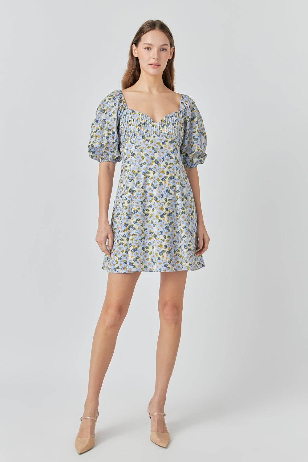 endless rose Pintuck Mini Dress BLUE MULTI