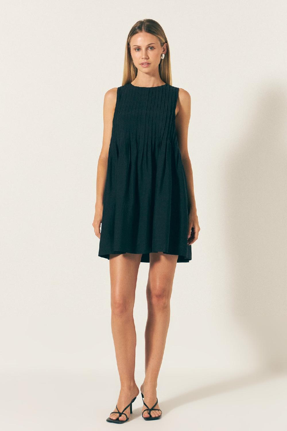 endless rose Pintuck Voluminous Mini Dress BLACK