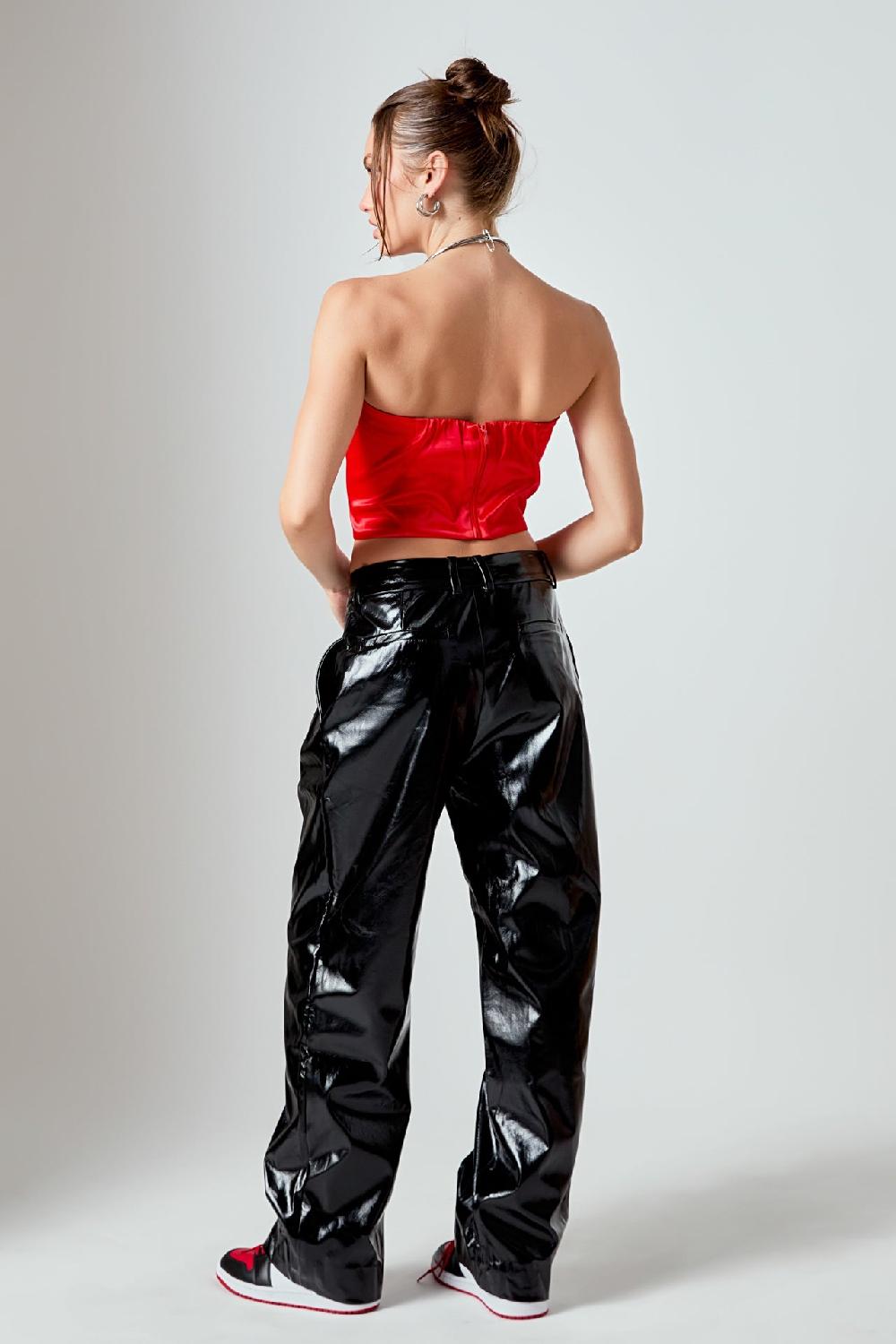 Endless Rose Pleated Faux Leather Pants BLACK
