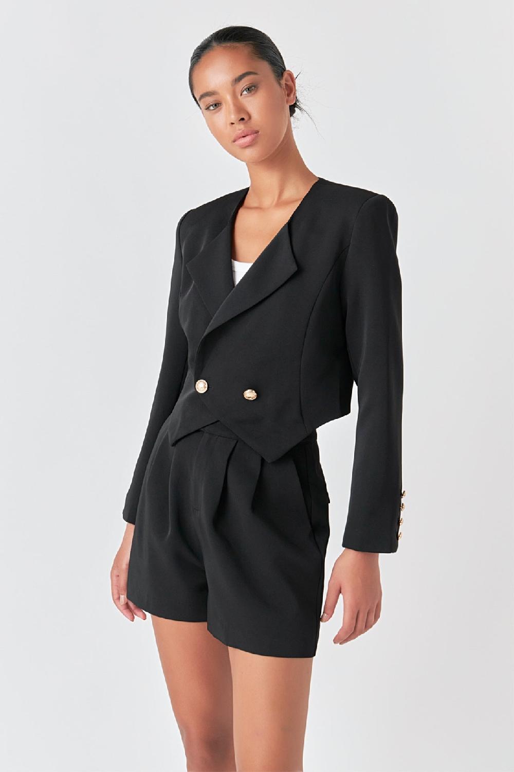 endless rose Pleated High Waist Shorts BLACK