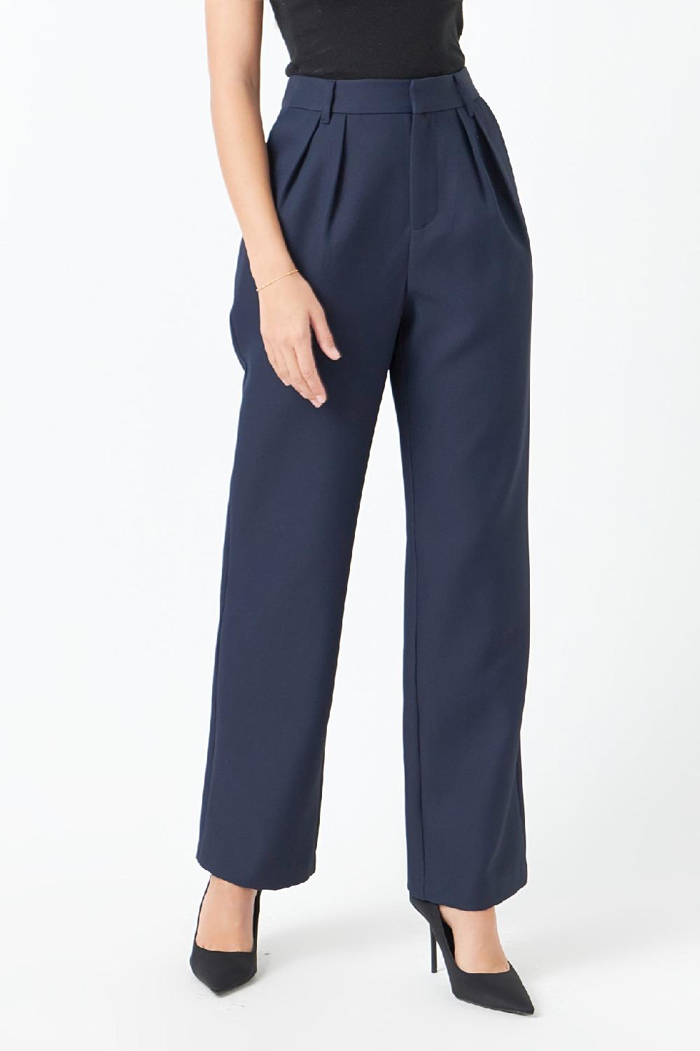 Endless Rose Pleated High Waist Trousers NAVY