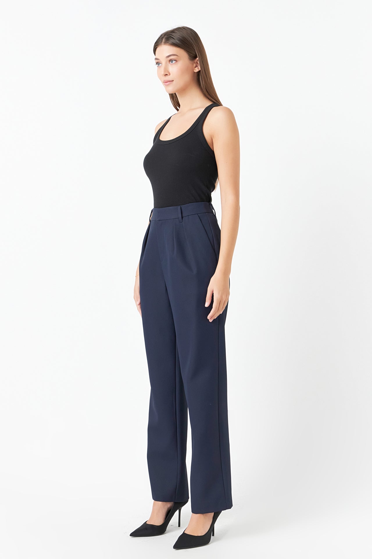 Endless Rose Pleated High Waist Trousers NAVY
