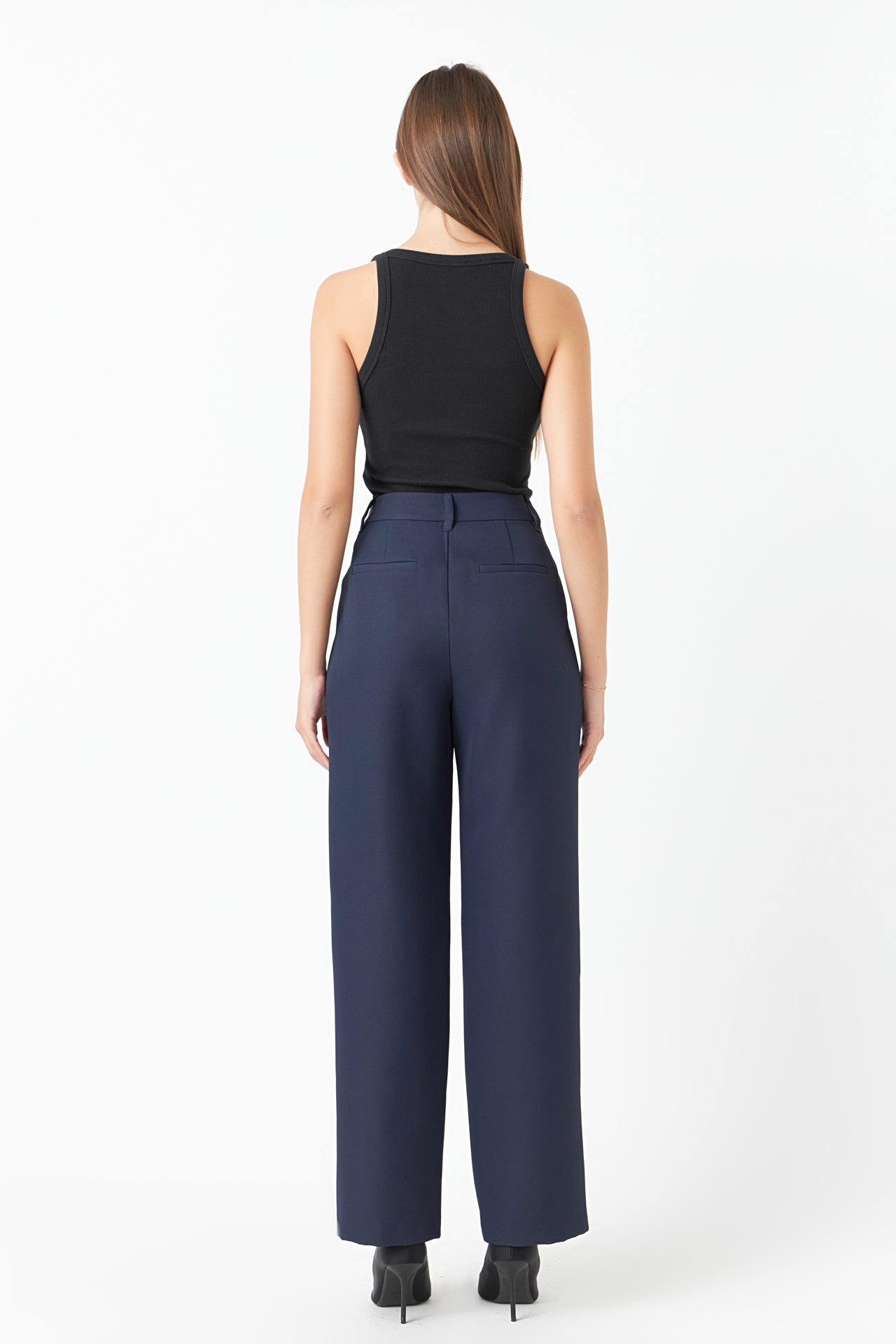 Endless Rose Pleated High Waist Trousers NAVY