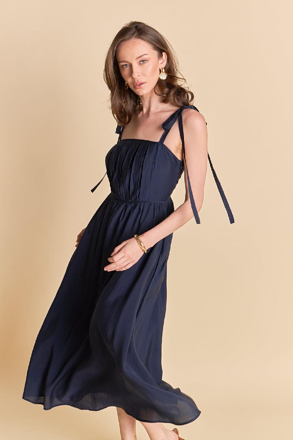 endless rose Pleated Midi Dress NAVY