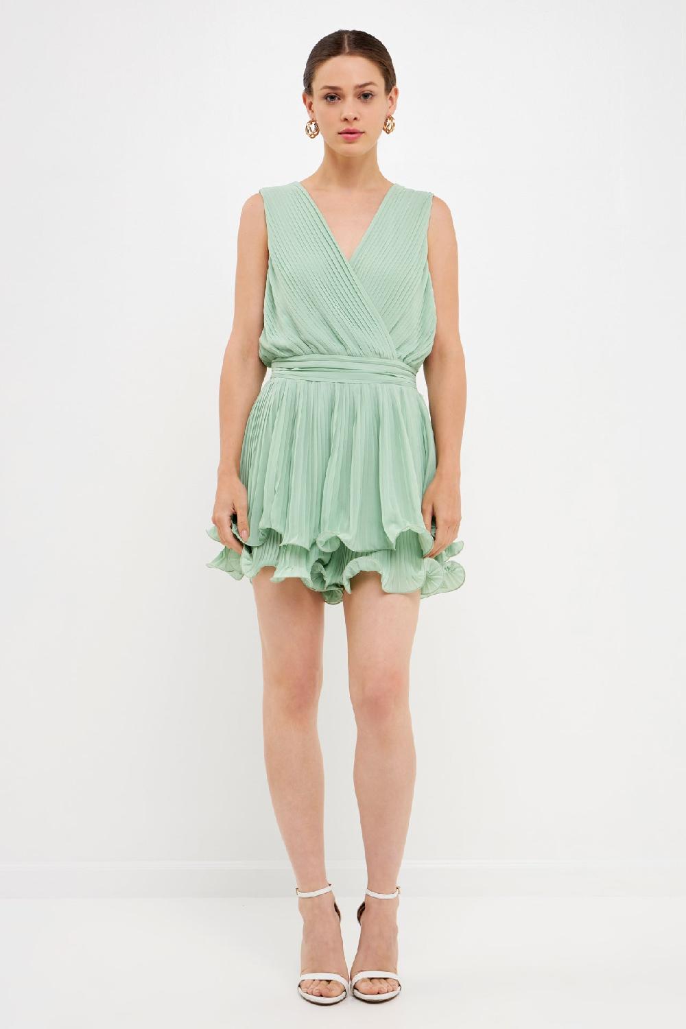 endless rose Pleated Romper SAGE