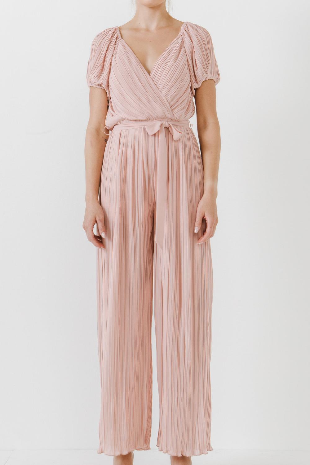 Endless Rose Pleated Surplice Jumpsuit DUSTY PINK