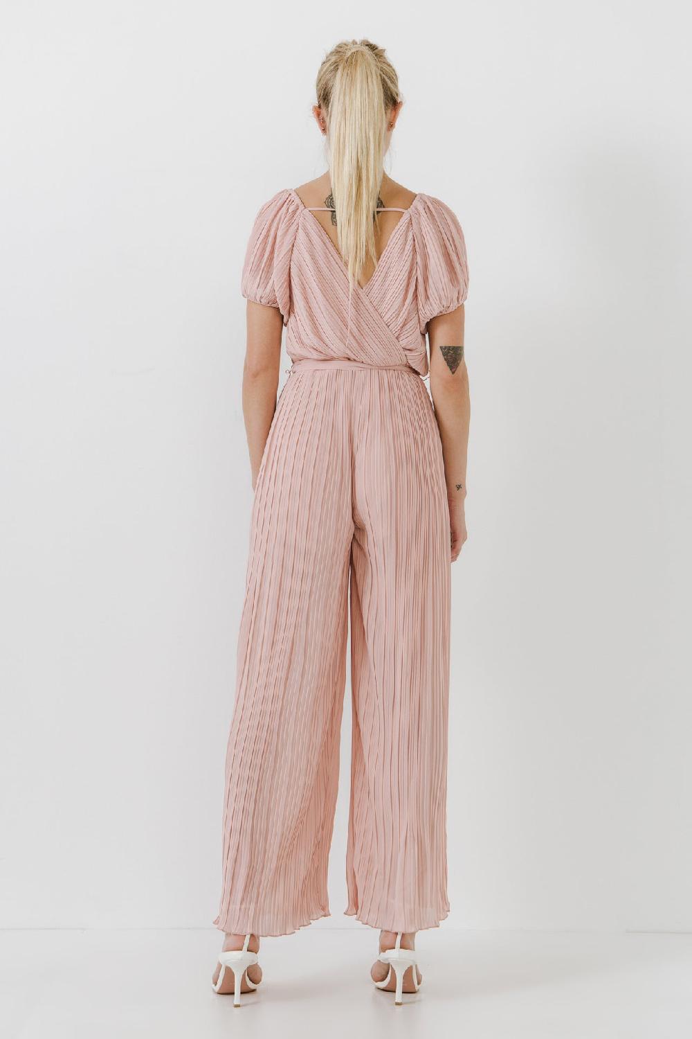 Endless Rose Pleated Surplice Jumpsuit DUSTY PINK