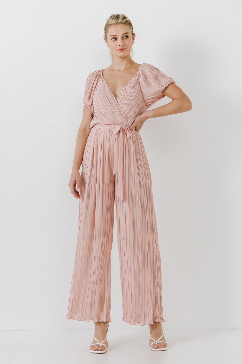endless rose Pleated Surplice Jumpsuit DUSTY PINK