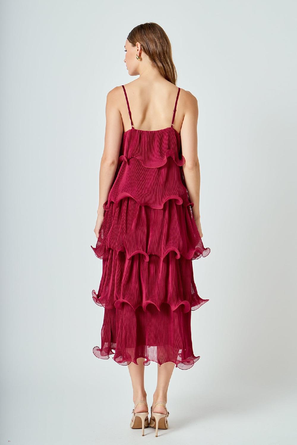Endless Rose Pleated Tiered Long Dress BURGUNDY