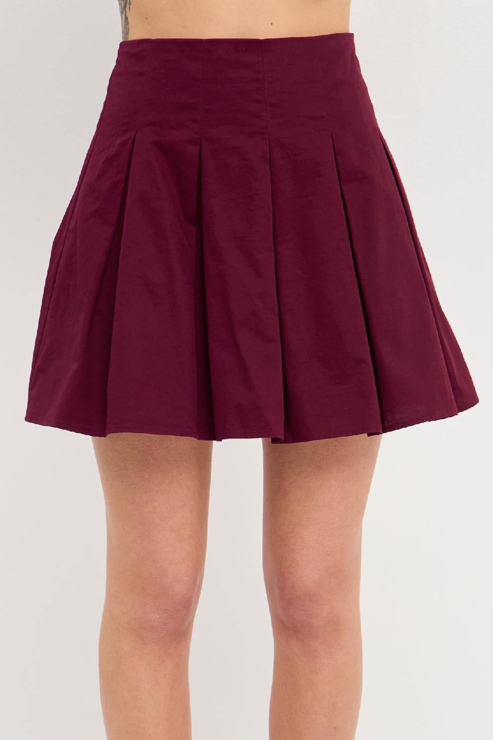 Endless Rose Pleated Waist Mini Skirt BURGUNDY