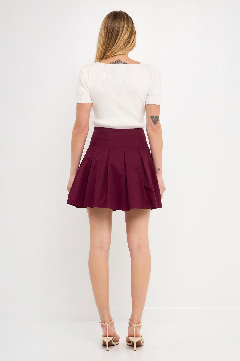 Endless Rose Pleated Waist Mini Skirt BURGUNDY