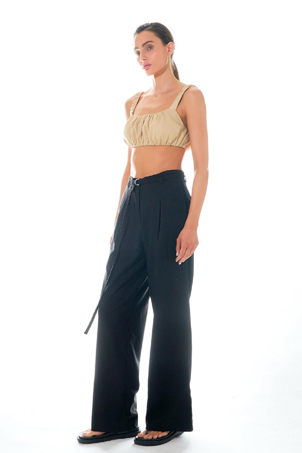 Endless Rose Pleated Wide Pants With Belt BLACK