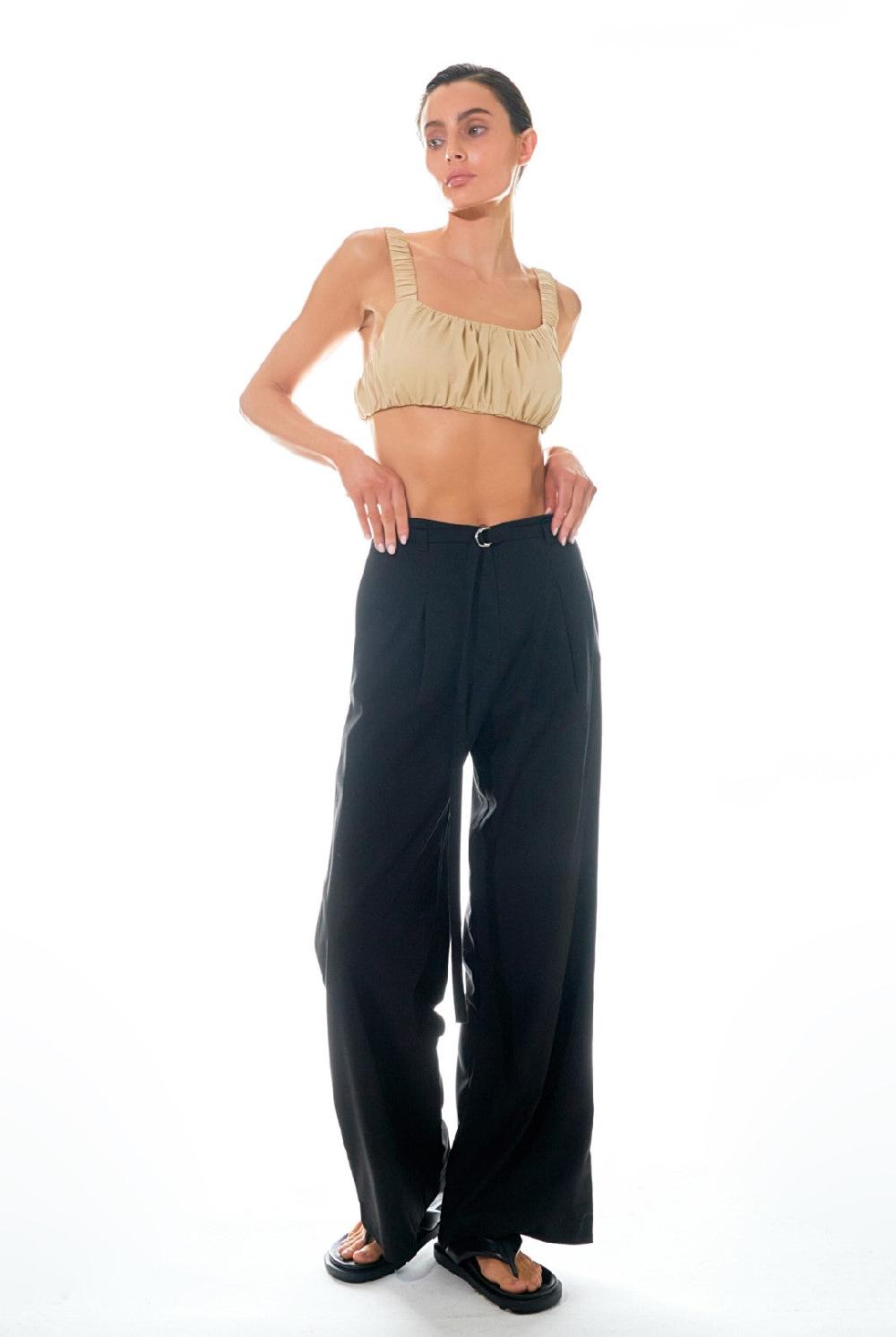 endless rose Pleated Wide Pants with Belt BLACK