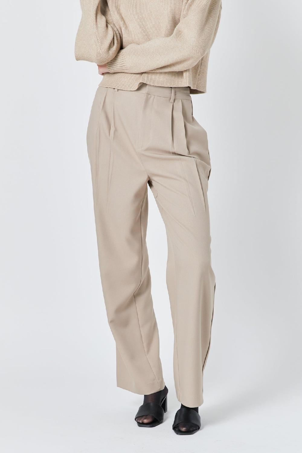 Endless Rose Pleated Wide Trousers TAN