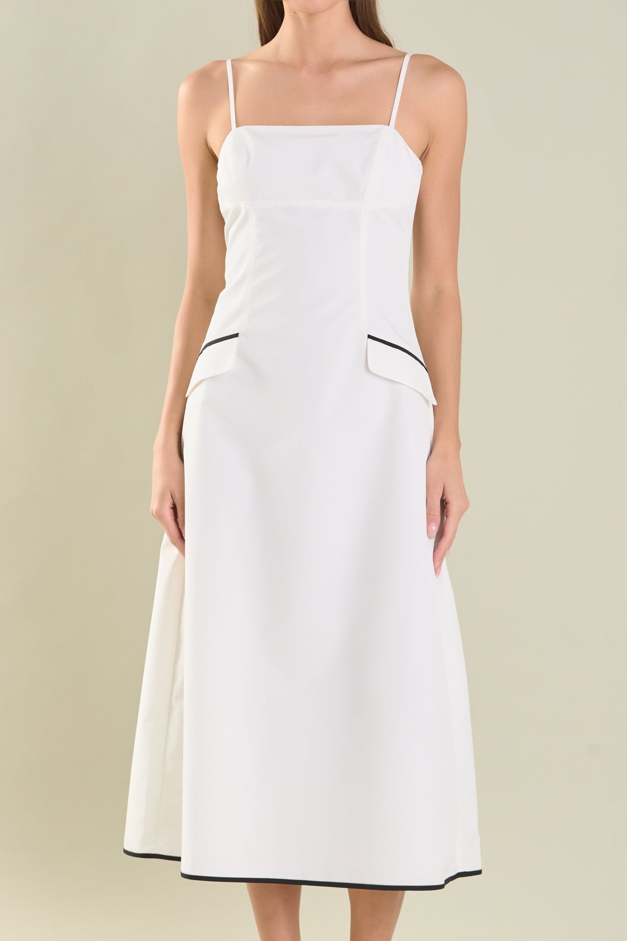 Endless Rose Pocket Detail Midi Dress WHITE/BLACK