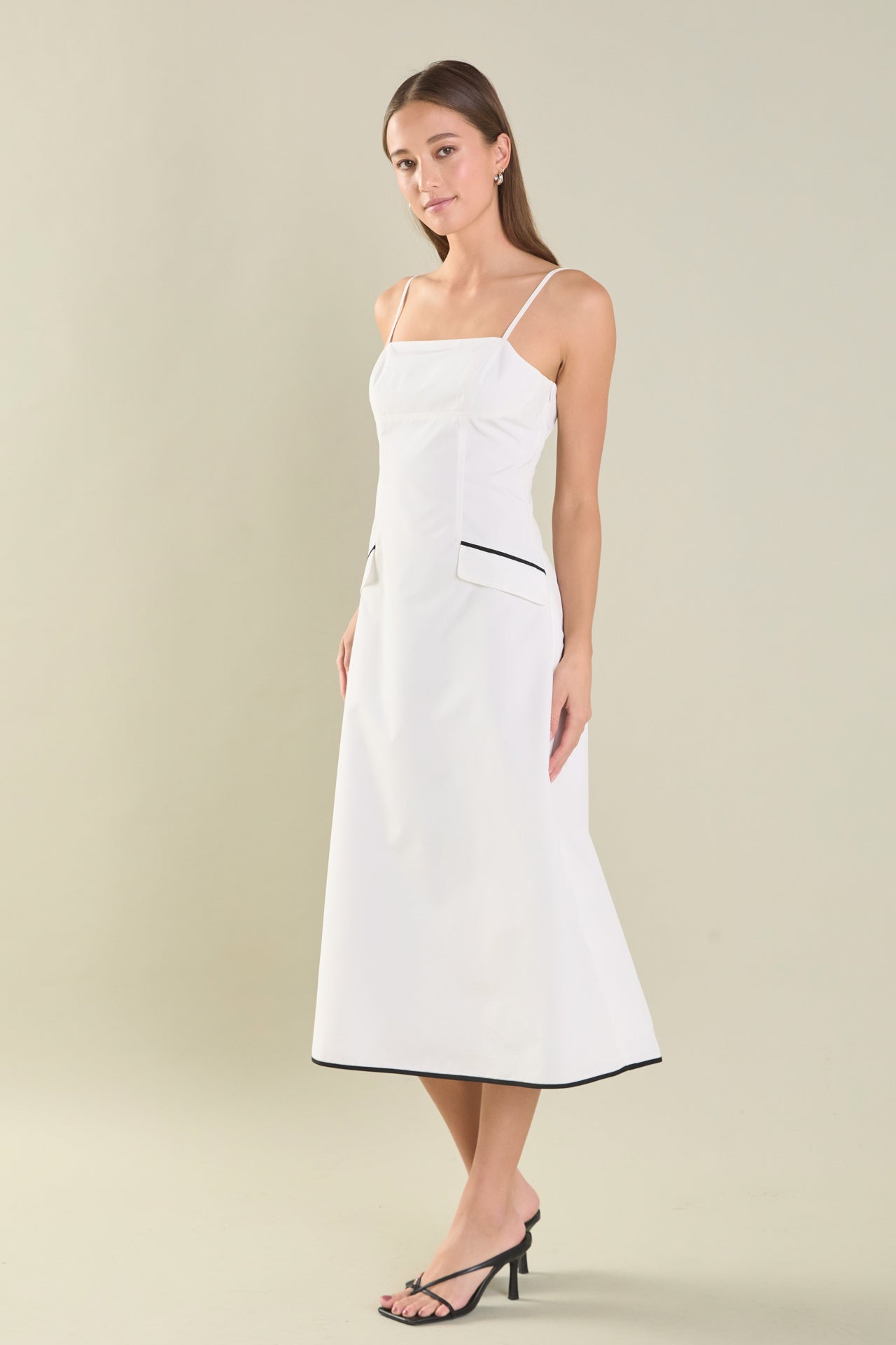 Endless Rose Pocket Detail Midi Dress WHITE/BLACK