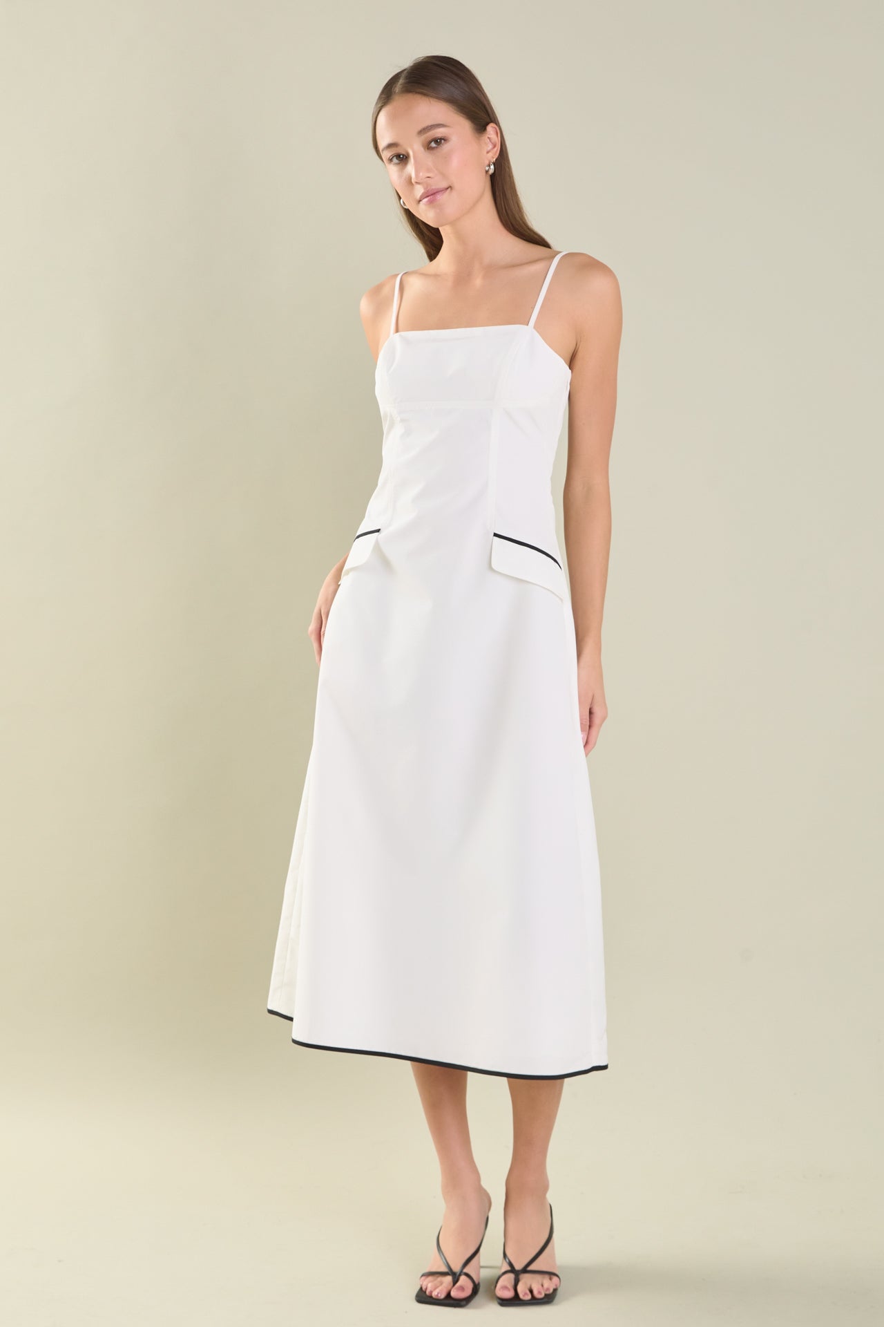 endless rose Pocket Detail Midi Dress WHITE/BLACK