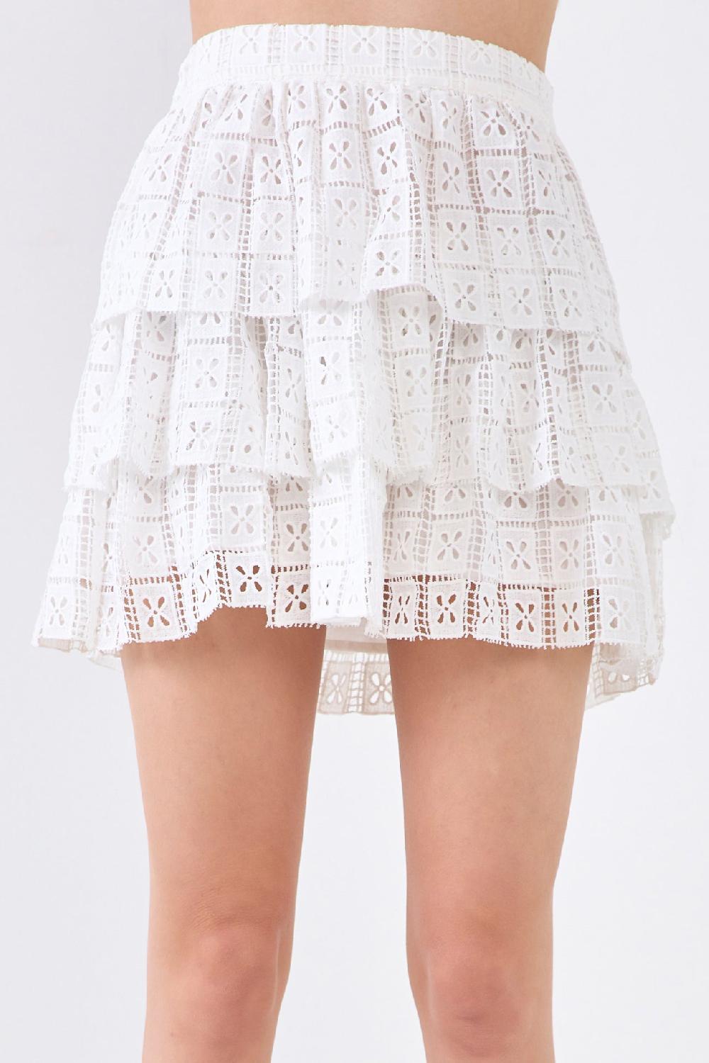 Endless Rose Pocket Lace Tiered Mini Skirt WHITE