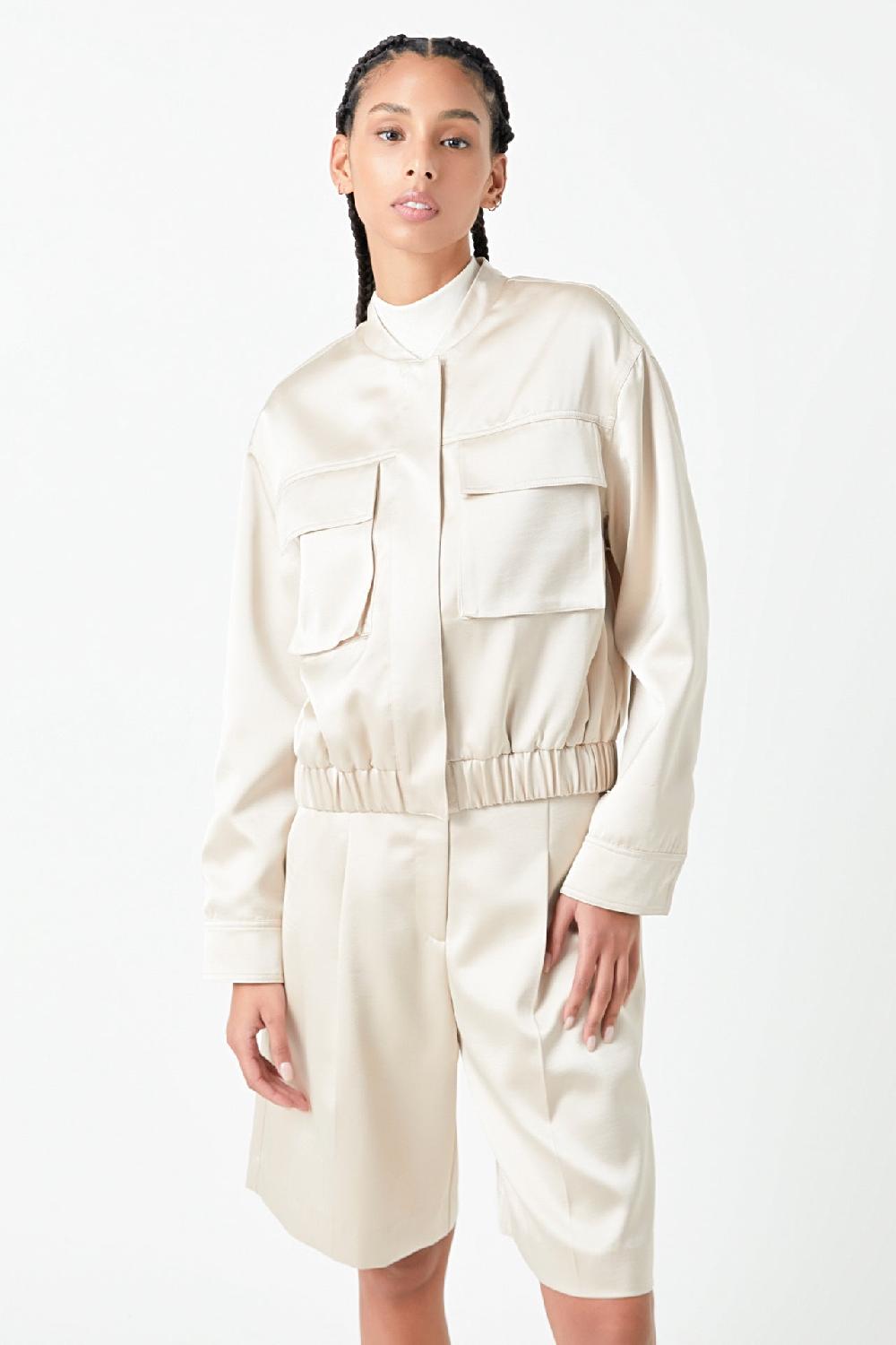 endless rose Pocket Satin Jacket CREAM