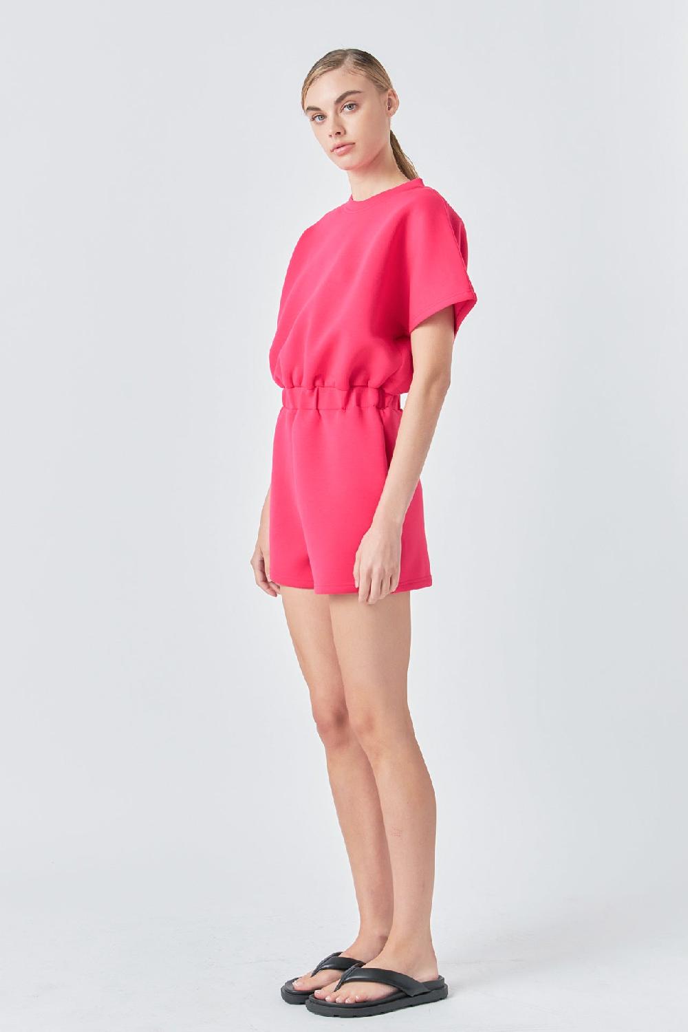 Endless Rose Pocketed Romper HOT PINK
