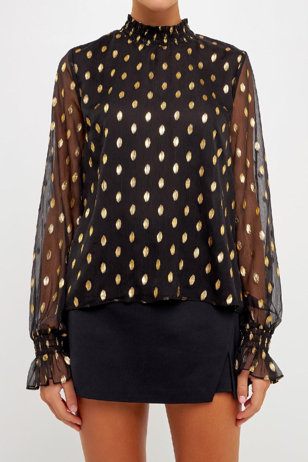 Endless Rose Polka Dot Chiffon Blouse BLACK