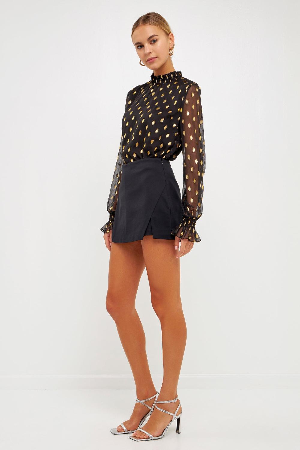 Endless Rose Polka Dot Chiffon Blouse BLACK