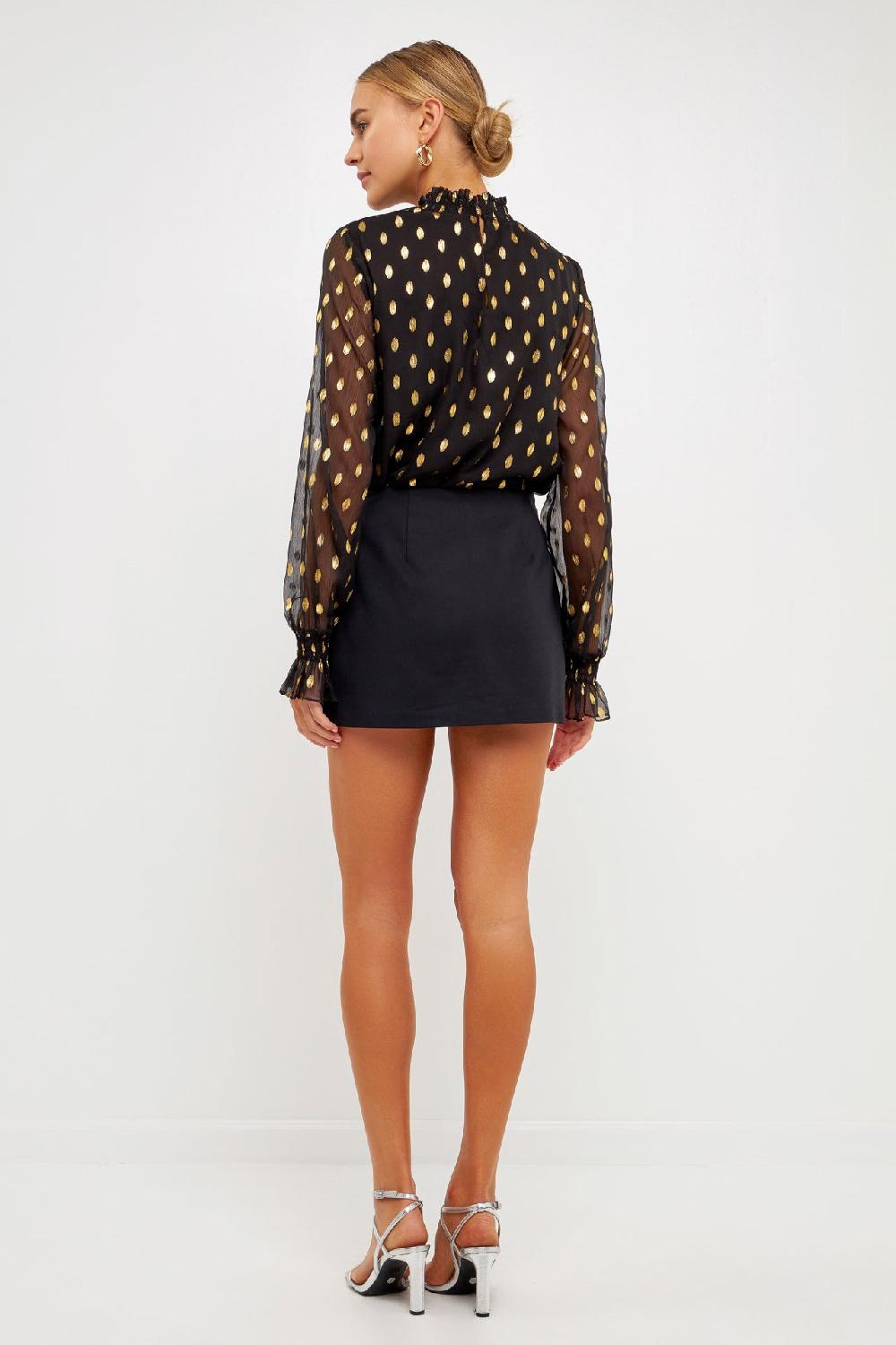 Endless Rose Polka Dot Chiffon Blouse BLACK