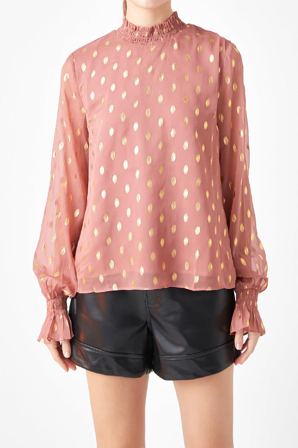 Endless Rose Polka Dot Chiffon Blouse GREEN