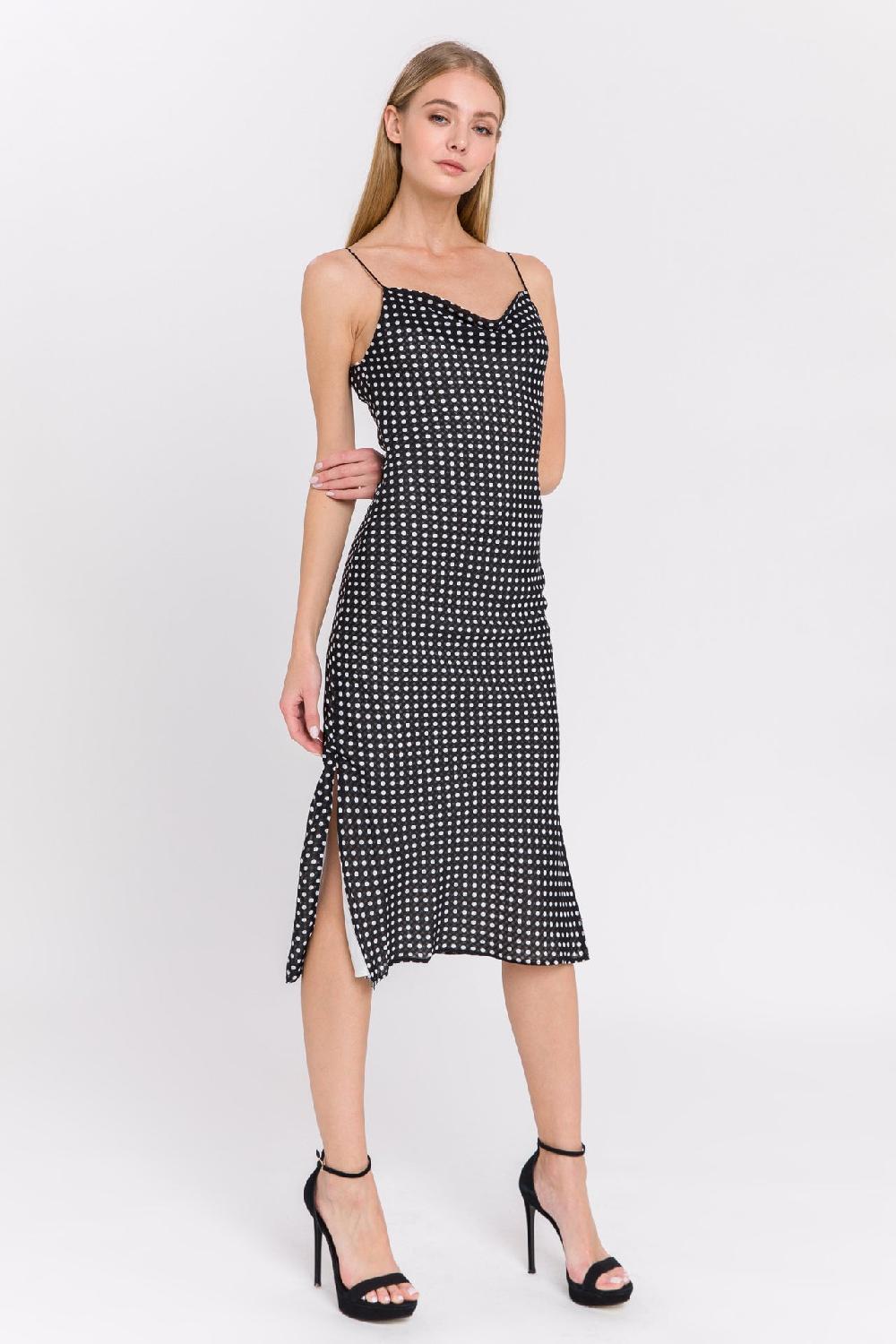 Endless Rose Polka Dot Fitted Dress BLACK