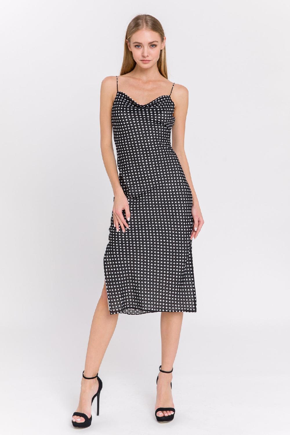 endless rose Polka Dot Fitted Dress BLACK