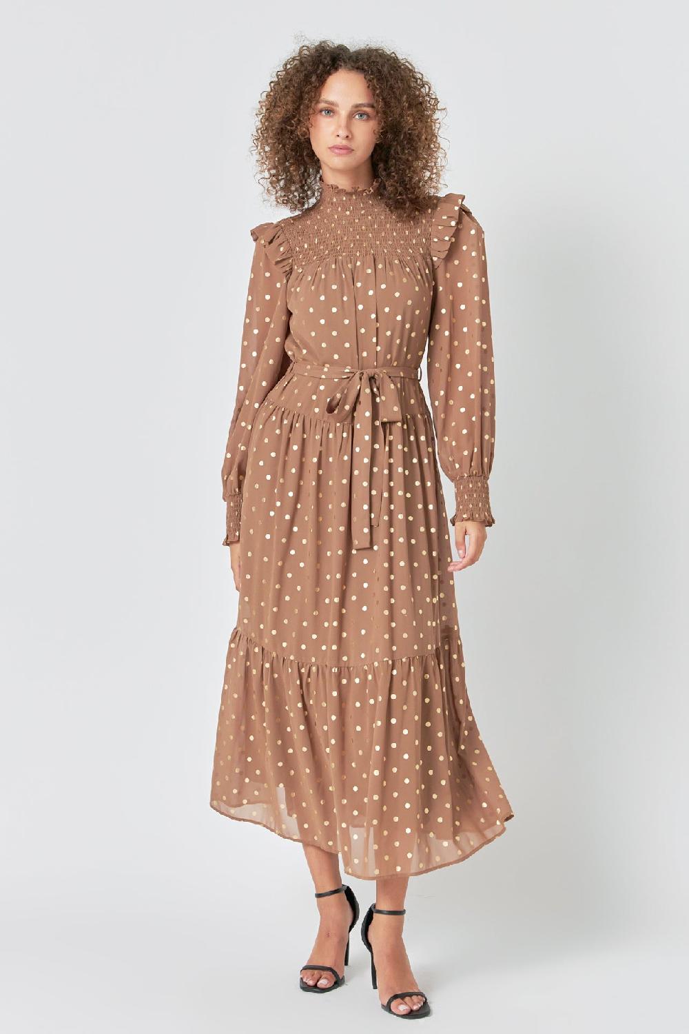 endless rose Polka Dot Maxi Dress TAN