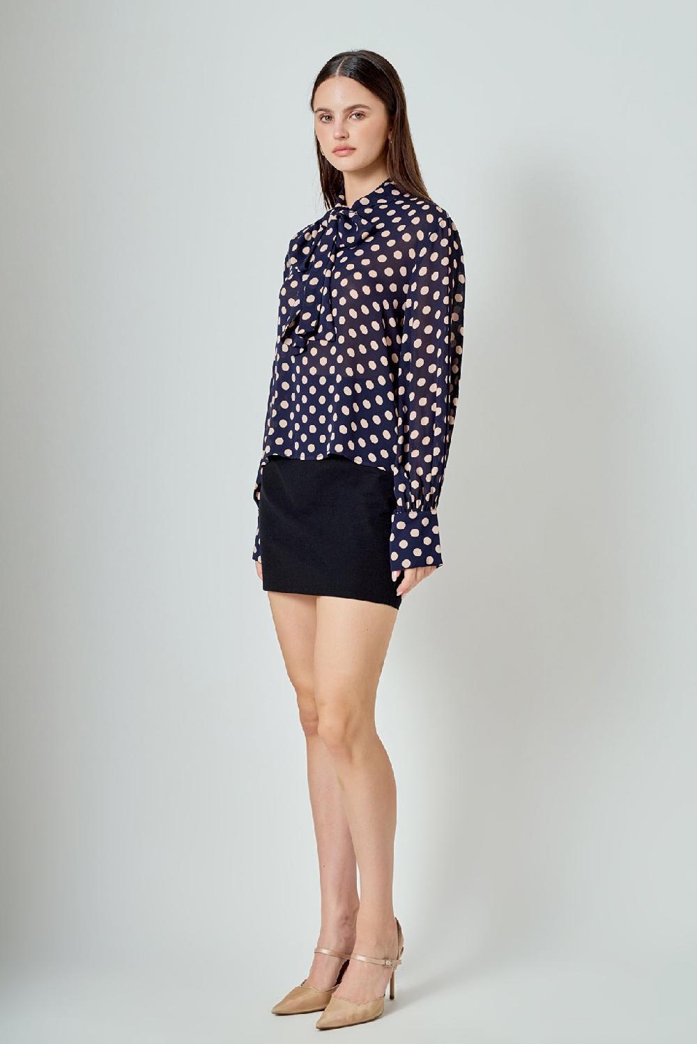 Endless Rose Polka Dot Neck Bow Top NAVY/PINK