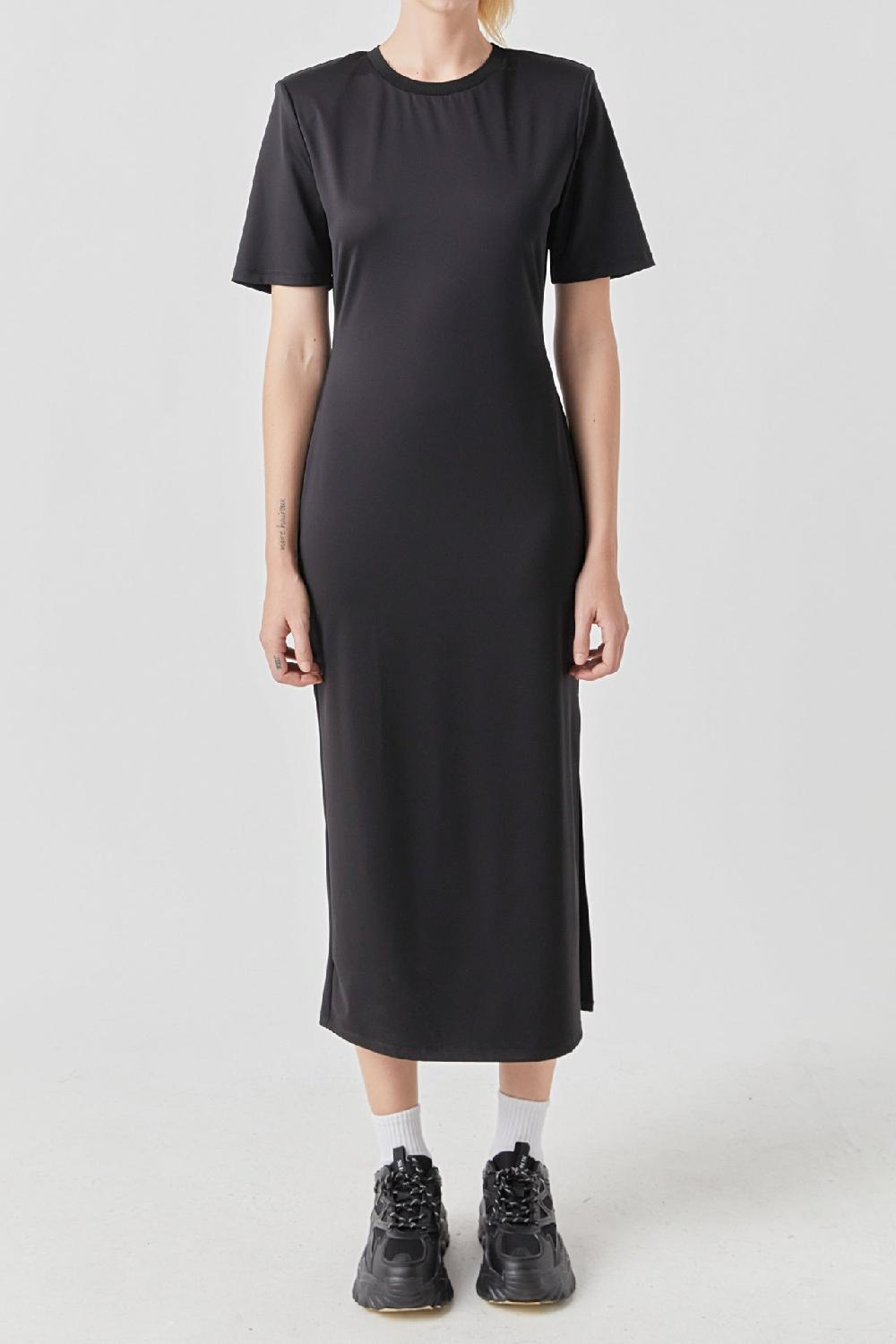 Endless Rose Power Shoulder Maxi Dress BLACK