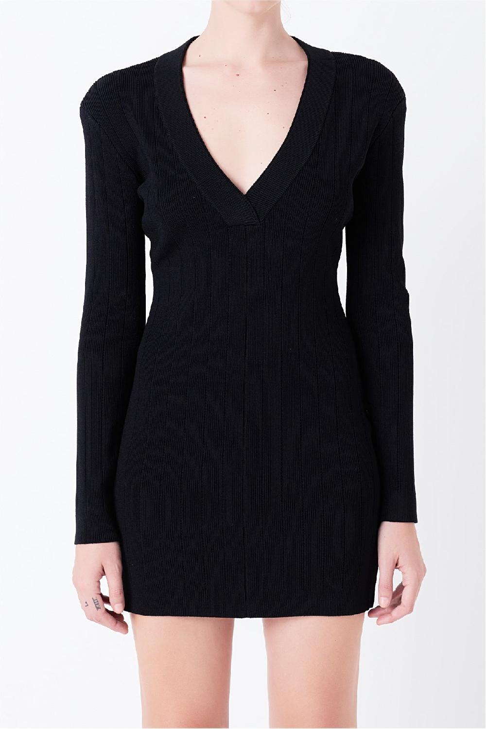 Endless Rose Power Shoulder Mini Knit Dress BLACK