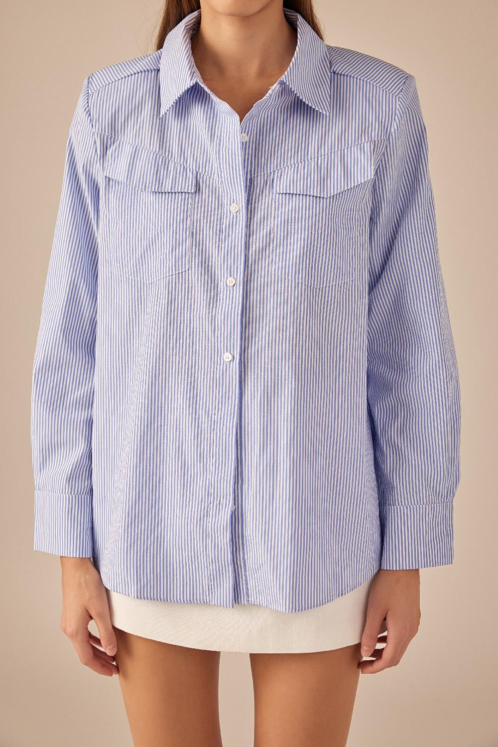 Endless Rose Power Shoulder Striped Shirt BLUE