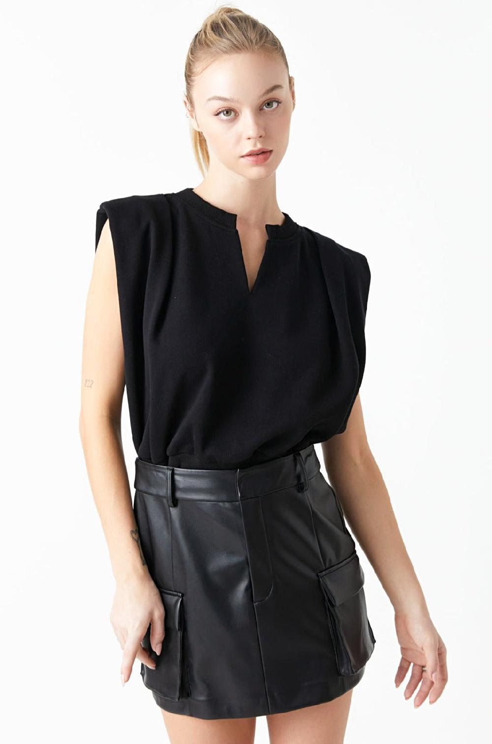 endless rose Power Shoulder Sweatshirt BLACK