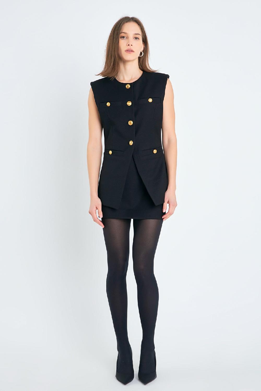 endless rose Power Shoulder Vest BLACK