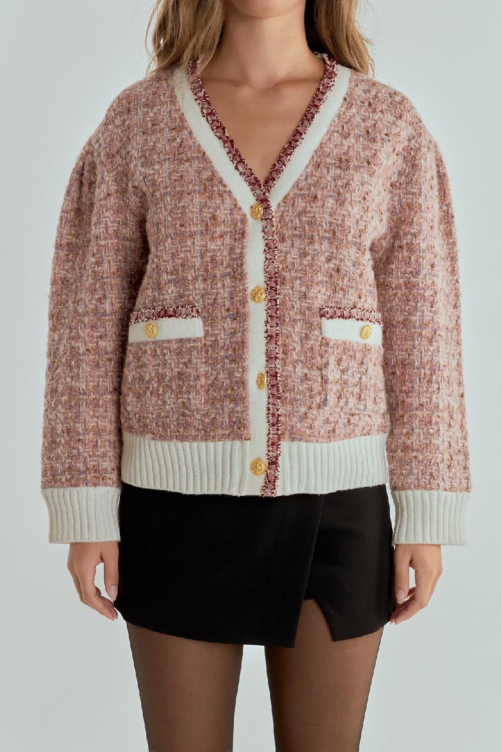 Endless Rose Premium Boucle Cardigan PINK