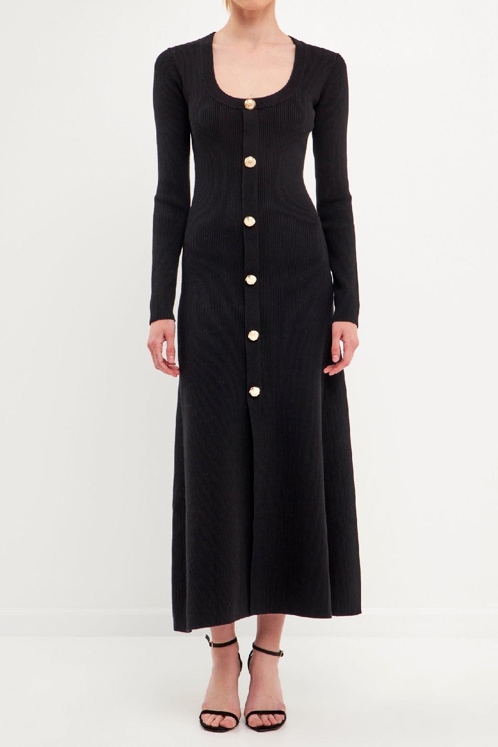 Endless Rose Premium Button-Down Maxi Dress BLACK