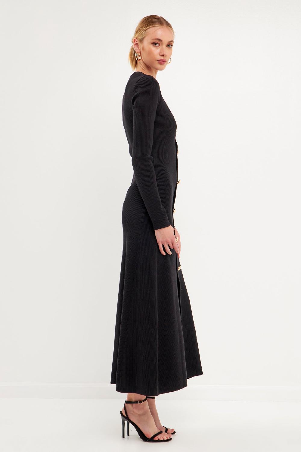 Endless Rose Premium Button-Down Maxi Dress BLACK