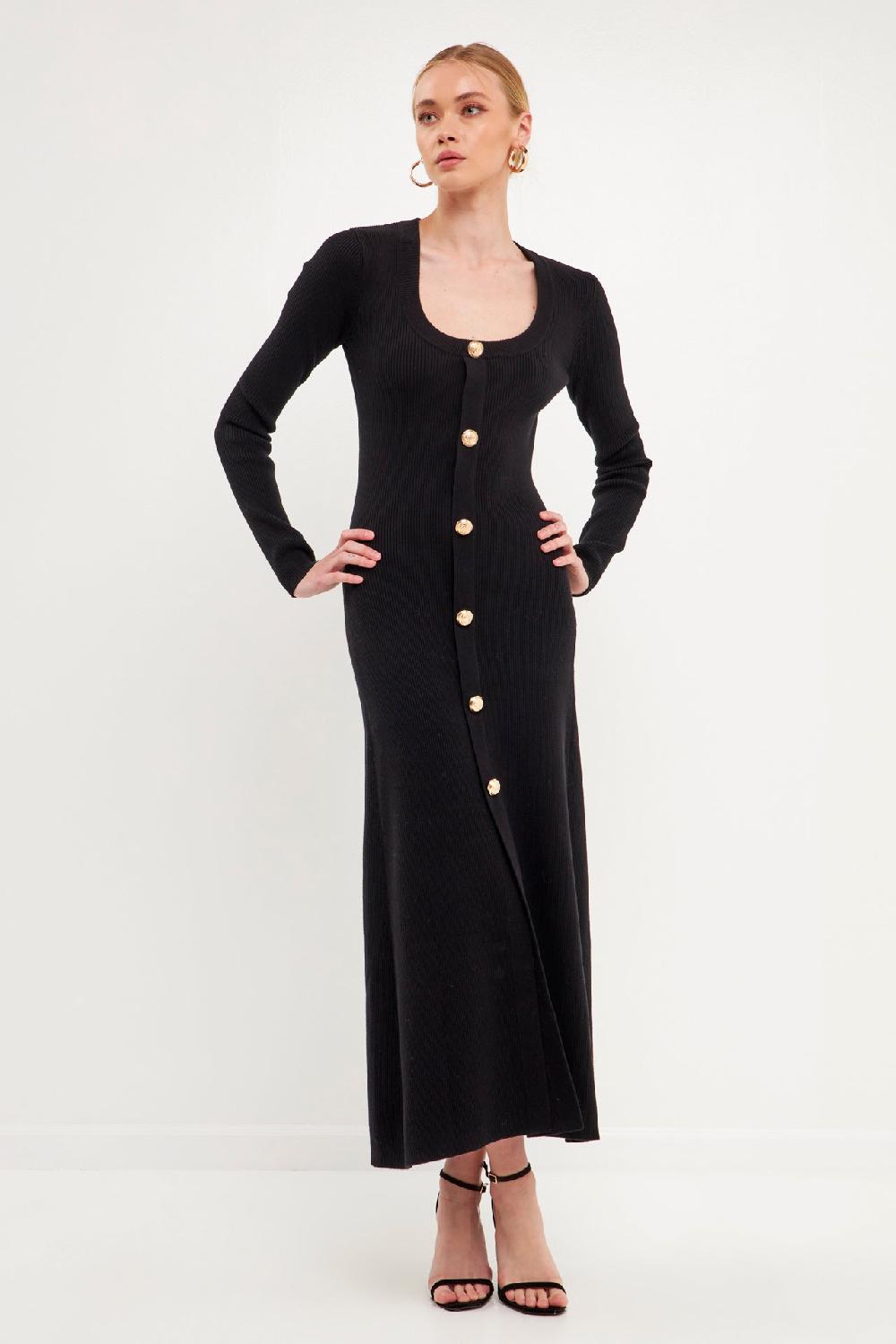 endless rose Premium Button-Down Maxi Dress BLACK