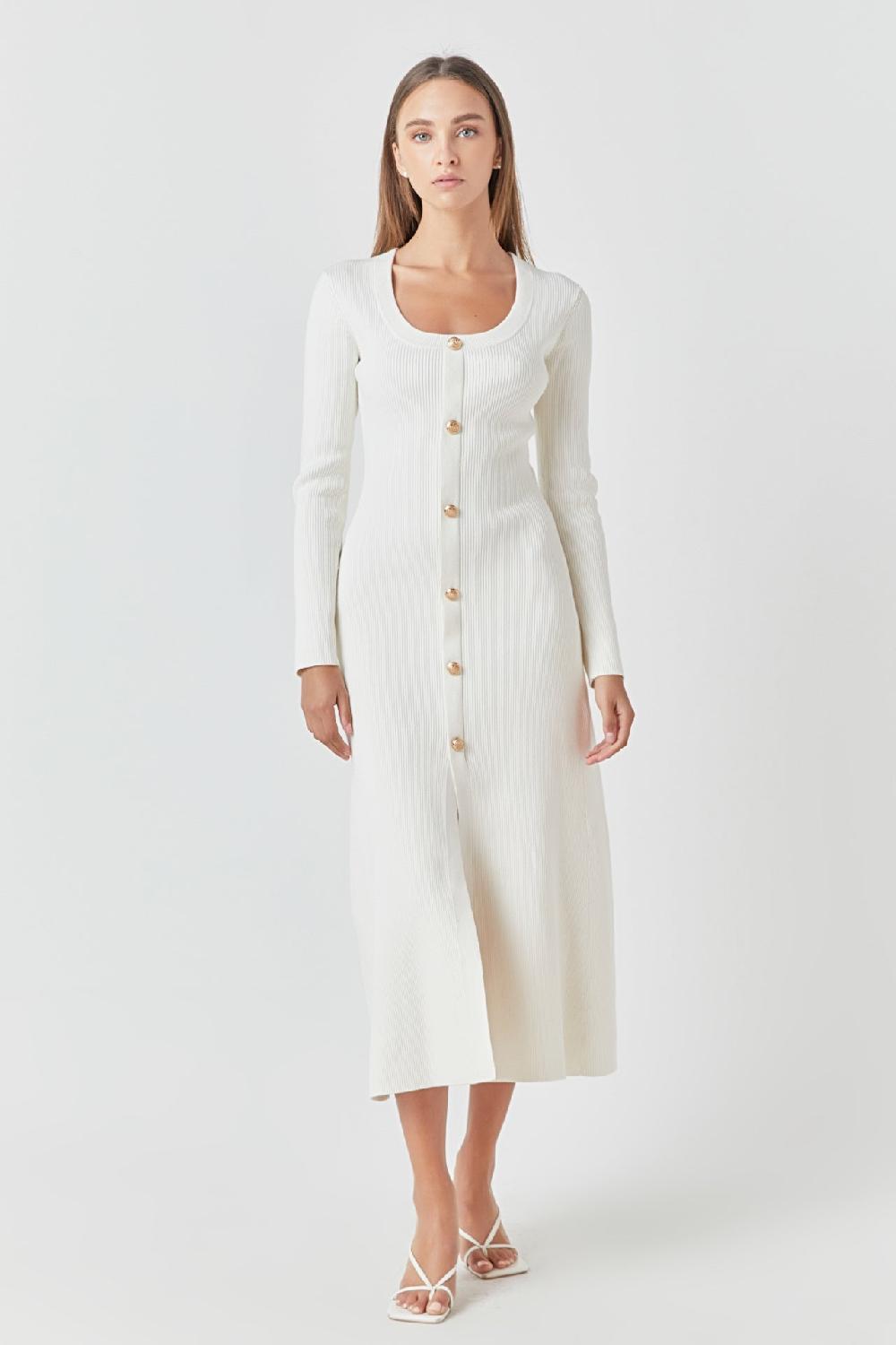 endless rose Premium Button-Down Maxi Dress WHITE