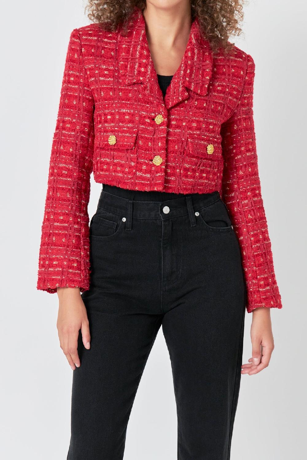 Endless Rose Premium Cropped Tweed Jacket RED
