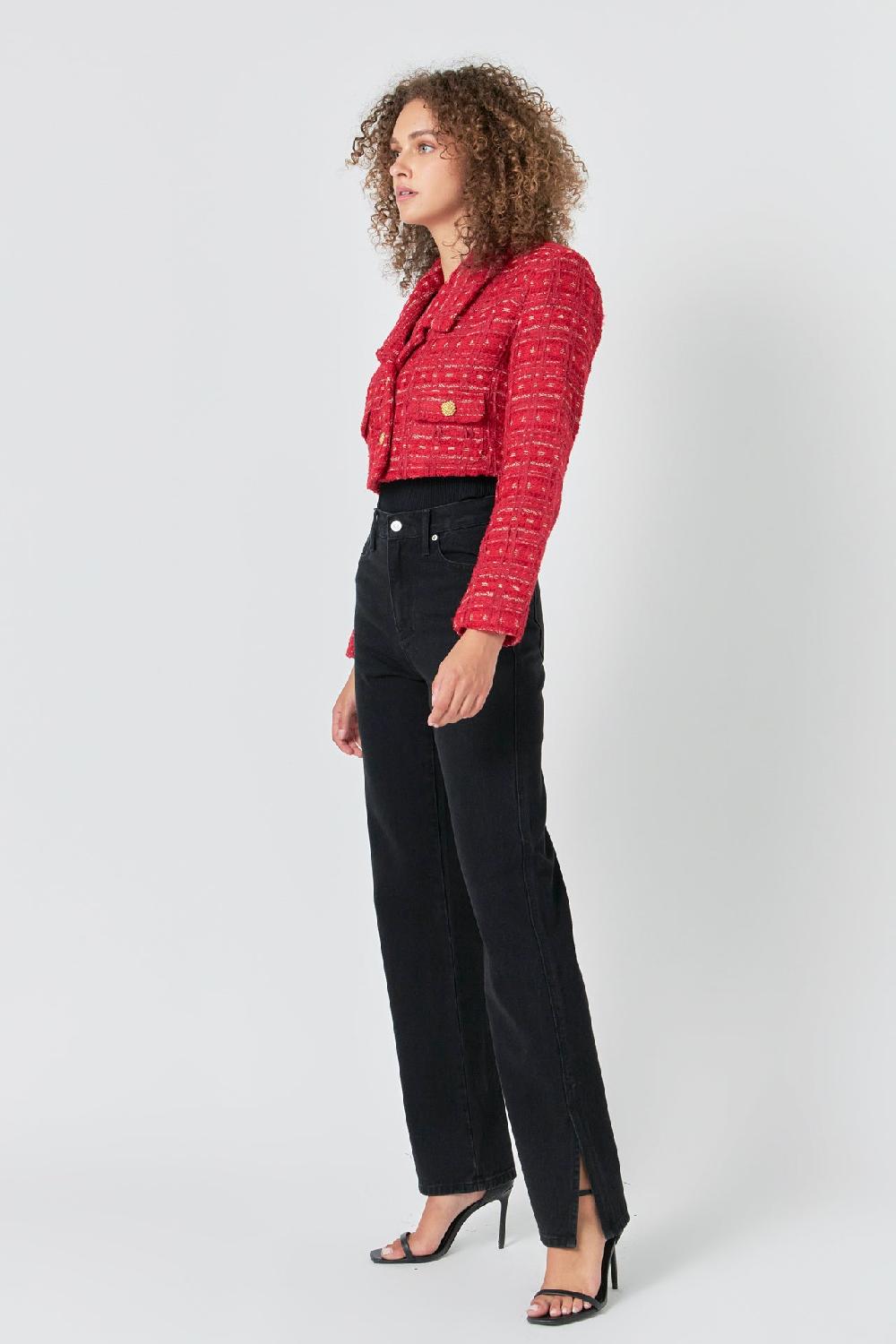 Endless Rose Premium Cropped Tweed Jacket RED