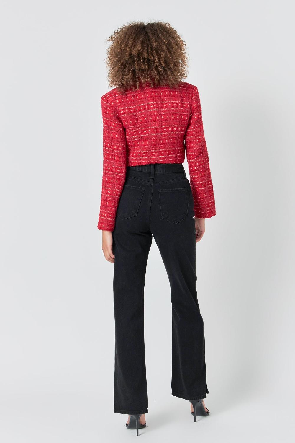 Endless Rose Premium Cropped Tweed Jacket RED
